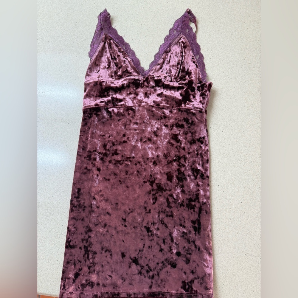 Free People Velvet Chemise with Lace Trim - Purple